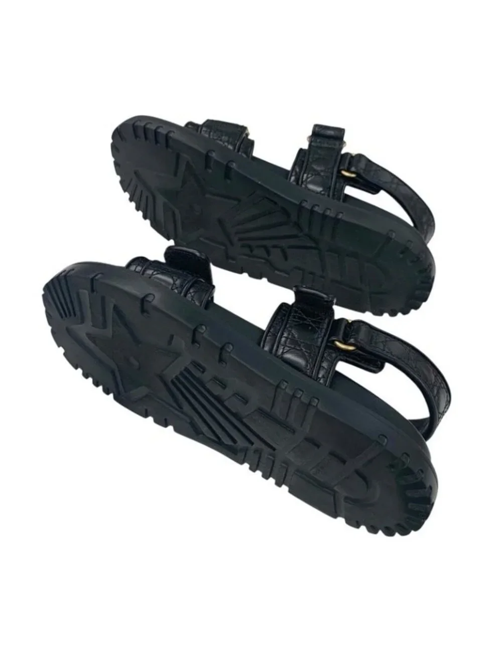 Christian Dioract Sandals Shoes Calfskin Black Gold Logo Cannage Quilted Sports - Picture 6 of 10